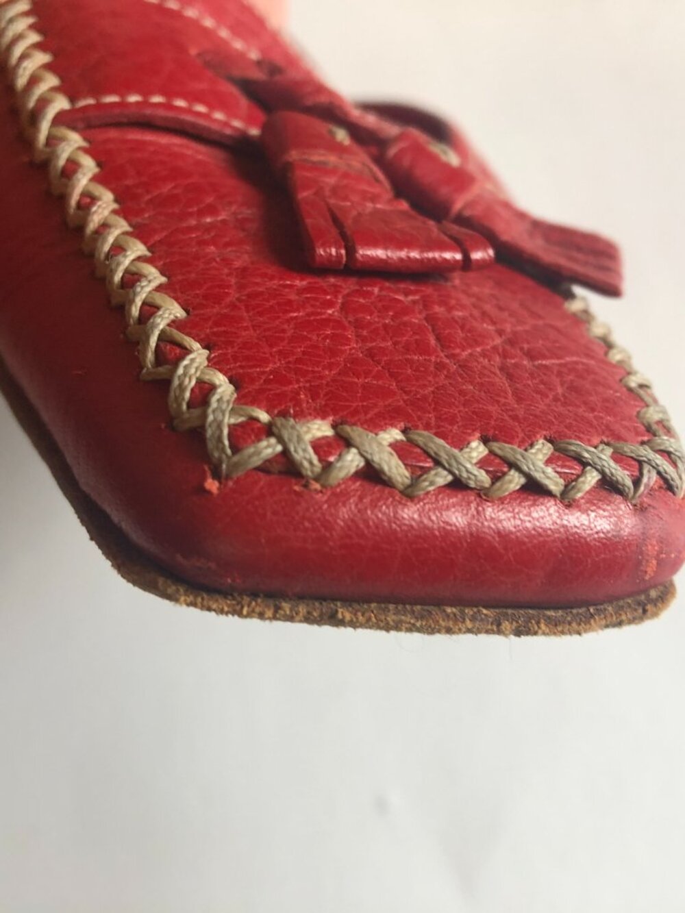 Prada vintage 1990s y2k red kitten heel tassel mules - Picture 5 of 9